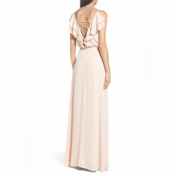 WAYF The Jamie Maxi Dress Ruffle Wrap Attached Tie Waist Gown Ballet Pink XXS - Picture 16 of 16